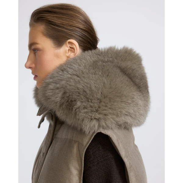 Yves Salomon Flannel Gilet with Fox Fur Collar in Beige | Vests | Coveti