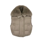 Yves Salomon Flannel Gilet with Fox Fur Collar in Beige | Women | Coveti