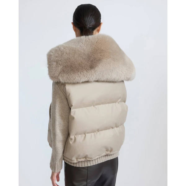 Yves Salomon Flannel Gilet with Fox Fur Collar in Beige | Vests | Coveti