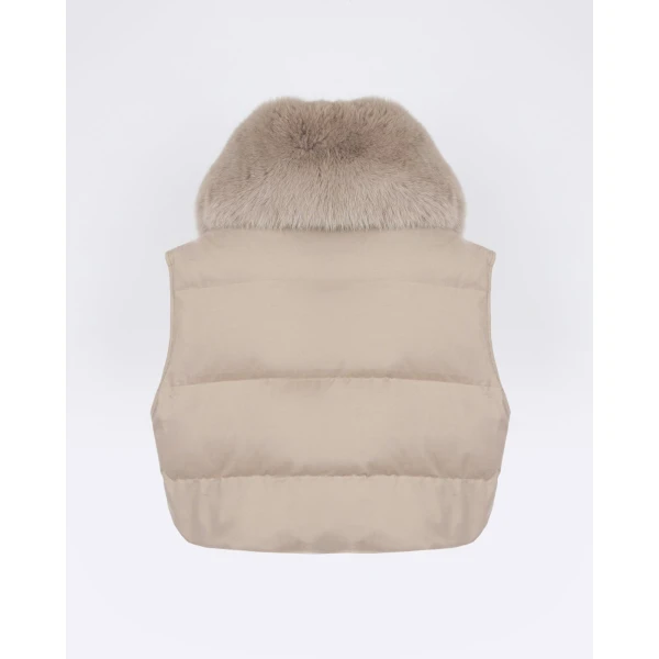 Yves Salomon Flannel Gilet with Fox Fur Collar in Beige | Vests | Coveti