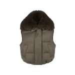 Yves Salomon Flannel Gilet with Fox Fur Collar in Brown | Vests | Coveti