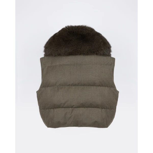 Yves Salomon Flannel Gilet with Fox Fur Collar in Brown | Vests | Coveti