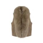 Yves Salomon Flannel Sleeveless Gilet with Detachable Fox Fur Collar in Beige | Vests | Coveti