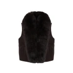 Yves Salomon Flannel Sleeveless Gilet with Detachable Fox Fur Collar in Brown | Vests | Coveti