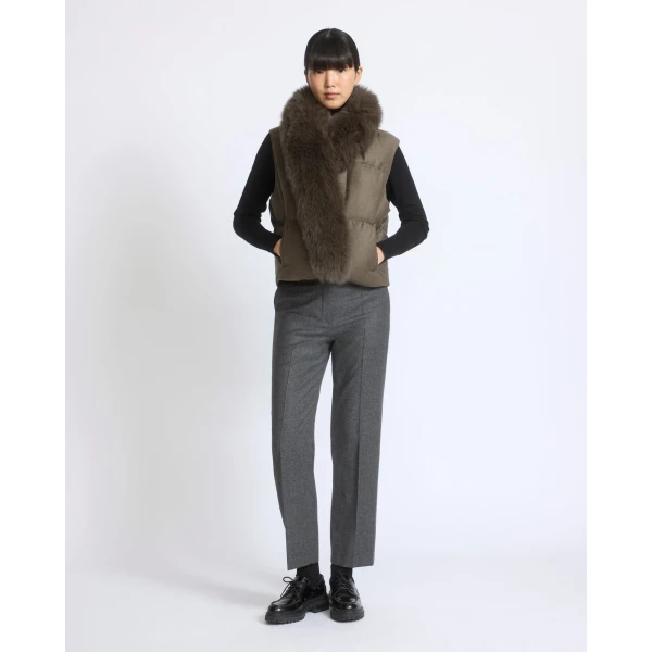 Yves Salomon Flannel Sleeveless Gilet with Detachable Fox Fur Collar in Brown | Vests | Coveti