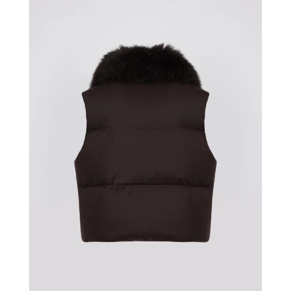 Yves Salomon Flannel Sleeveless Gilet with Detachable Fox Fur Collar in Brown | Vests | Coveti