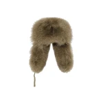 Yves Salomon Flannel and Fox Fur Ushanka in Beige | Women | Coveti