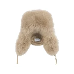 Yves Salomon Flannel and Fox Fur Ushanka in Beige | Hats | Coveti