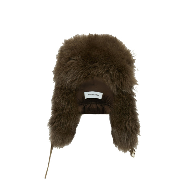 Yves Salomon Flannel and Fox Fur Ushanka in Brown | Hats | Coveti