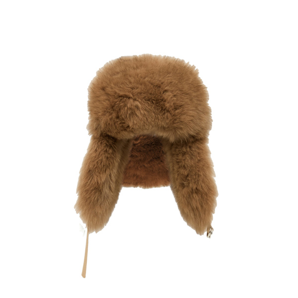 Yves Salomon Flannel and Fox Fur Ushanka in Camel | Hats | Coveti