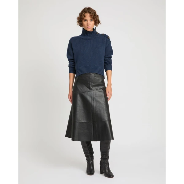 Yves Salomon Flared Lambskin Leather Skirt in Black | Leather Skirts | Coveti
