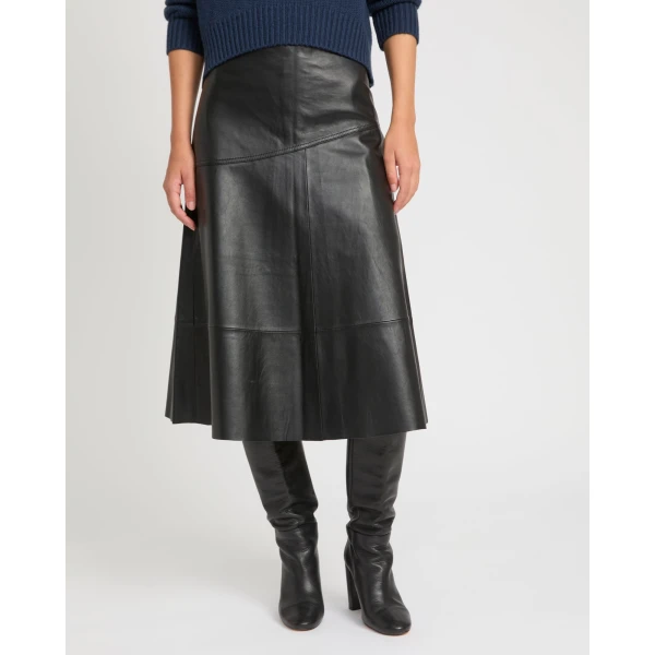 Yves Salomon Flared Lambskin Leather Skirt in Black | Leather Skirts | Coveti