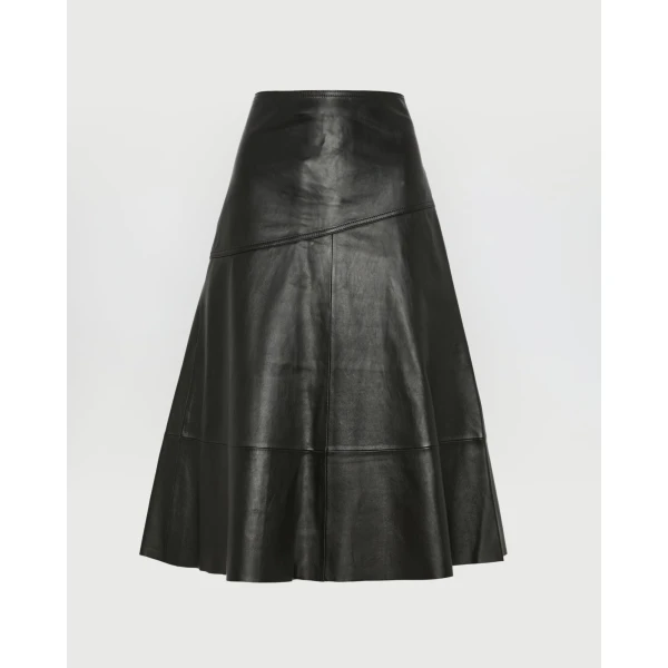 Yves Salomon Flared Lambskin Leather Skirt in Black | Leather Skirts | Coveti