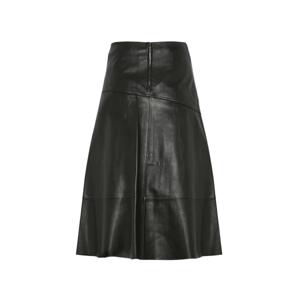 Flared Lambskin Leather Skirt in Black