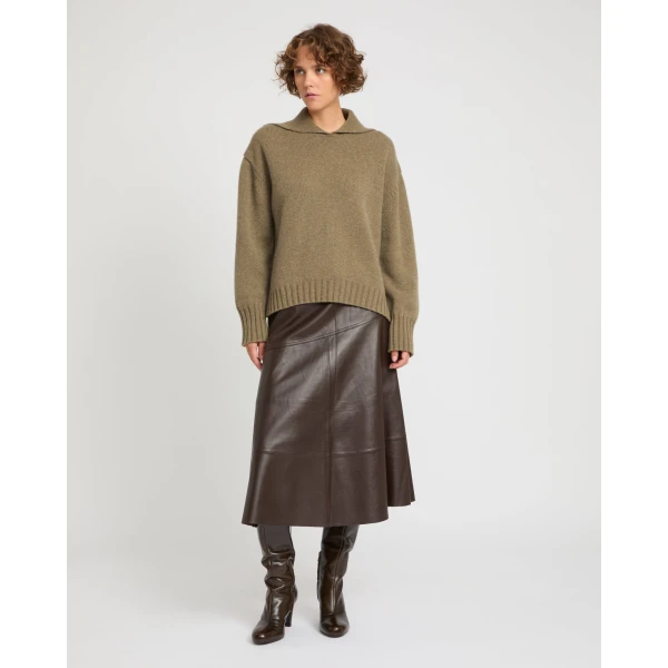 Yves Salomon Flared Lambskin Leather Skirt in Brown | Leather Skirts | Coveti