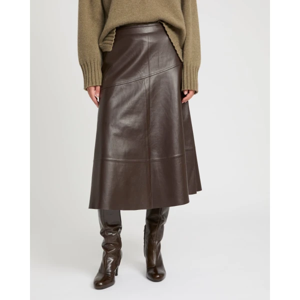Yves Salomon Flared Lambskin Leather Skirt in Brown | Leather Skirts | Coveti