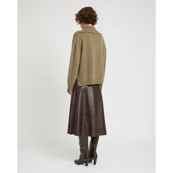 Yves Salomon Flared Lambskin Leather Skirt in Brown | Leather Skirts | Coveti