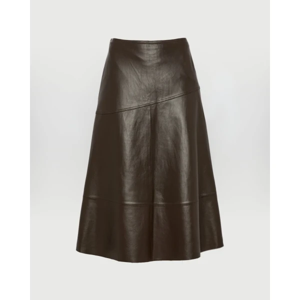 Yves Salomon Flared Lambskin Leather Skirt in Brown | Leather Skirts | Coveti