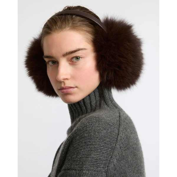 Yves Salomon Fox Fur Earmuffs in Brown | Hats | Coveti
