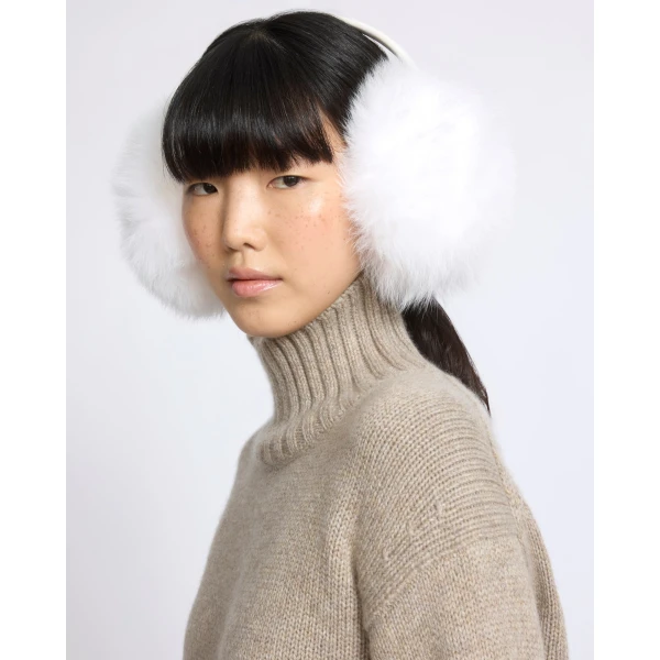 Yves Salomon Fox Fur Earmuffs in White | Hats | Coveti