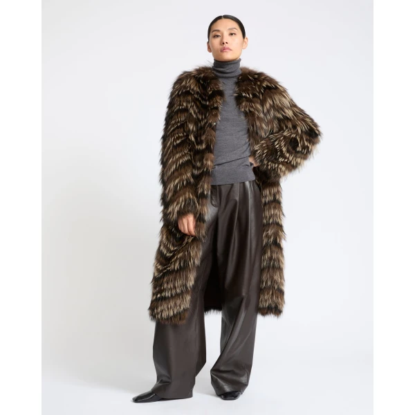 Yves Salomon Fox Fur Knit Coat in Light Brown | Fur Coats | Coveti