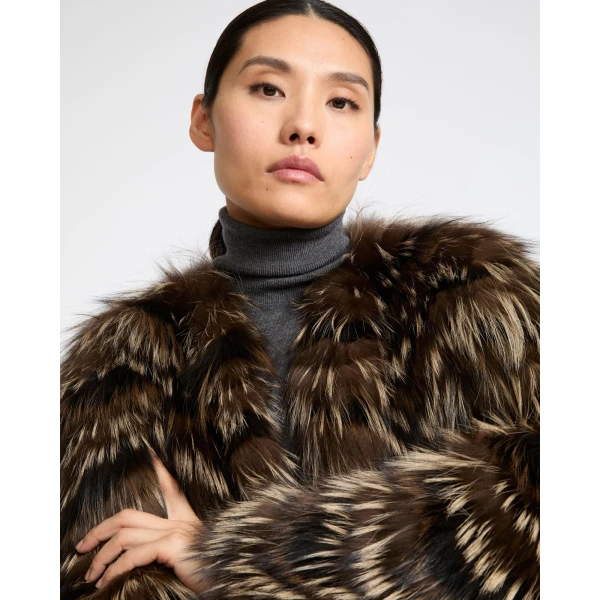 Yves Salomon Fox Fur Knit Coat in Light Brown | Fur Coats | Coveti