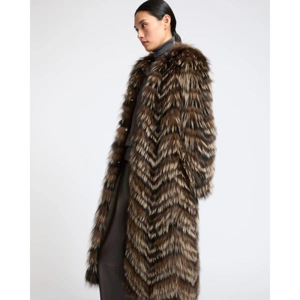 Yves Salomon Fox Fur Knit Coat in Light Brown | Fur Coats | Coveti
