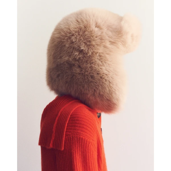 Yves Salomon Fox Fur Ushanka Hat in Beige | Hats | Coveti