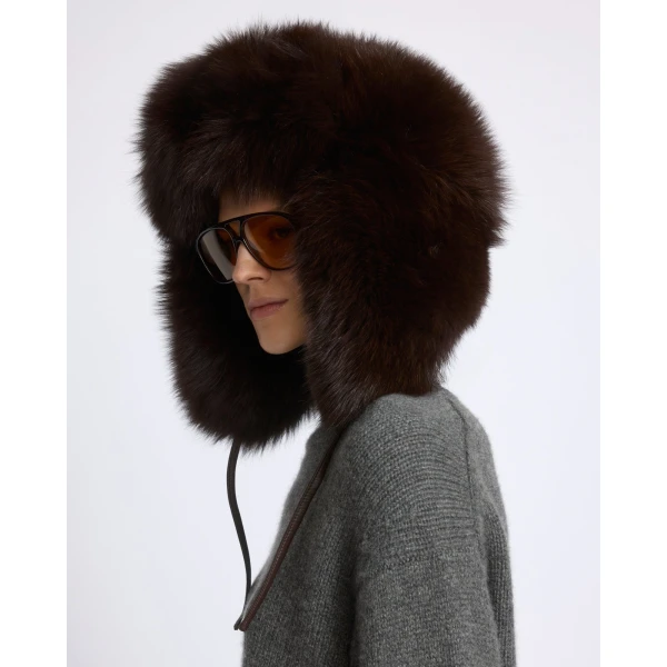 Yves Salomon Fox Fur Ushanka Hat in Brown | Hats | Coveti