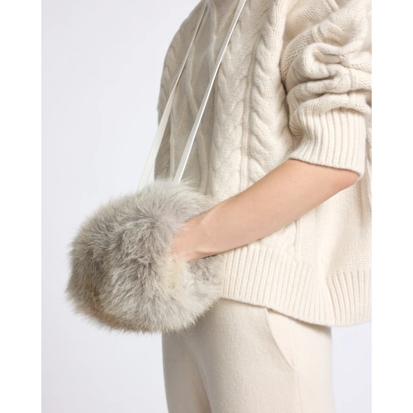 Yves Salomon Fox Fur and Leather Muff in Beige | Gloves | Coveti