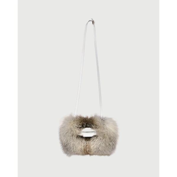 Yves Salomon Fox Fur and Leather Muff in Beige | Gloves | Coveti