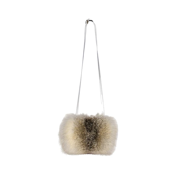 Fox Fur and Leather Muff in Beige