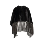 Yves Salomon Fringed Lambskin Shearling Cape in Brown | Shearling Coat | Coveti