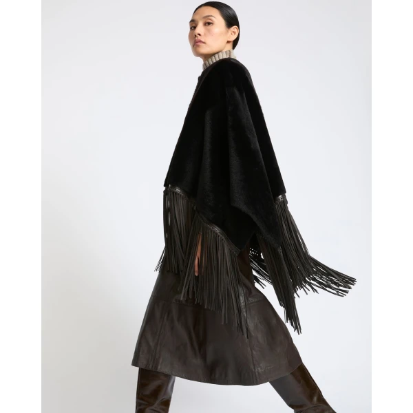 Yves Salomon Fringed Lambskin Shearling Cape in Brown | Shearling Coat | Coveti