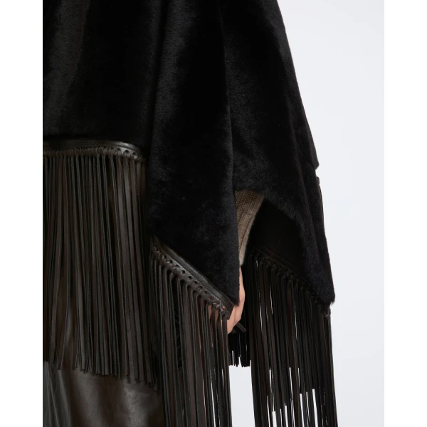 Yves Salomon Fringed Lambskin Shearling Cape in Brown | Shearling Coat | Coveti