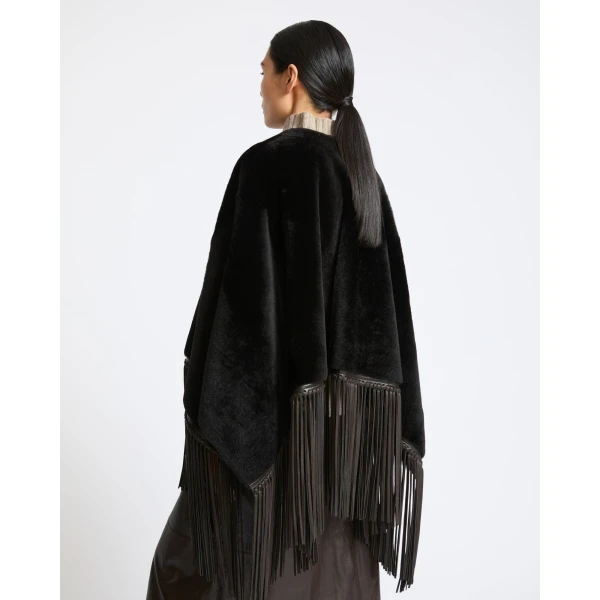 Yves Salomon Fringed Lambskin Shearling Cape in Brown | Shearling Coat | Coveti