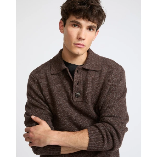 Yves Salomon Heavy Cashmere Knit Polo Sweater in Brown | Men's Knitwear | Coveti