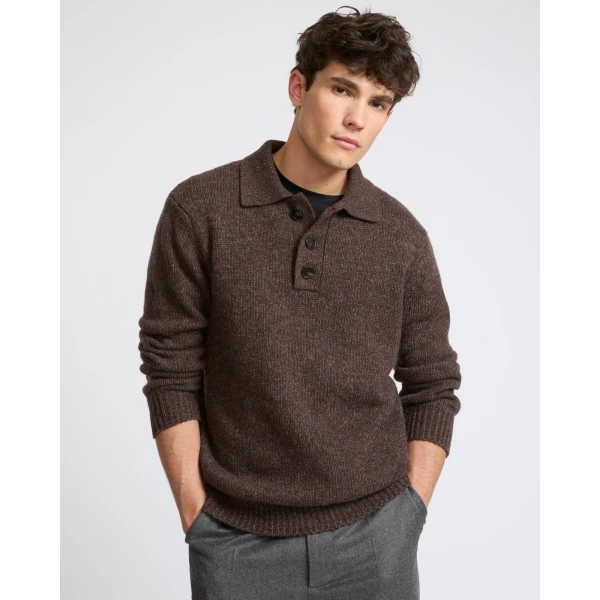 Yves Salomon Heavy Cashmere Knit Polo Sweater in Brown | Men's Knitwear | Coveti