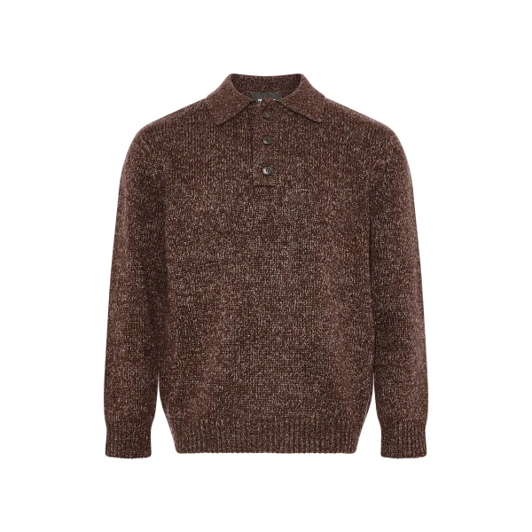 Heavy Cashmere Knit Polo Sweater in Brown