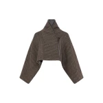 Yves Salomon Herringbone Double-Sided Wool Cape in Taupe | Wool Coat | Coveti