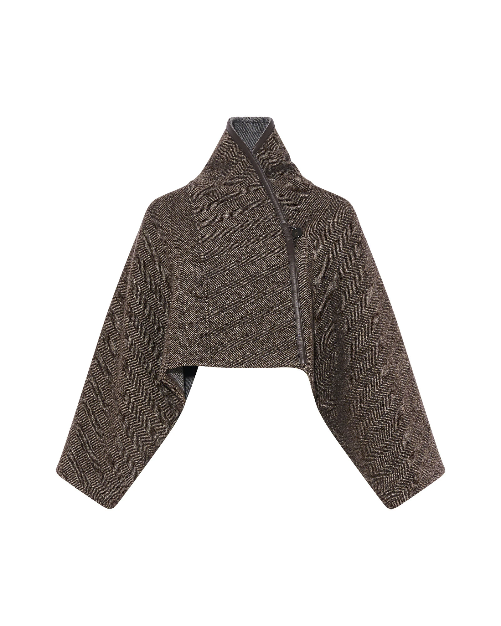 Yves Salomon Herringbone Double-Sided Wool Cape in Taupe Yves Salomon Herringbone Double-Sided Wool Cape in Taupe | Wool Coat | Coveti
