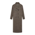 Yves Salomon Herringbone Double-Sided Wool Coat in Taupe | Wool Coat | Coveti