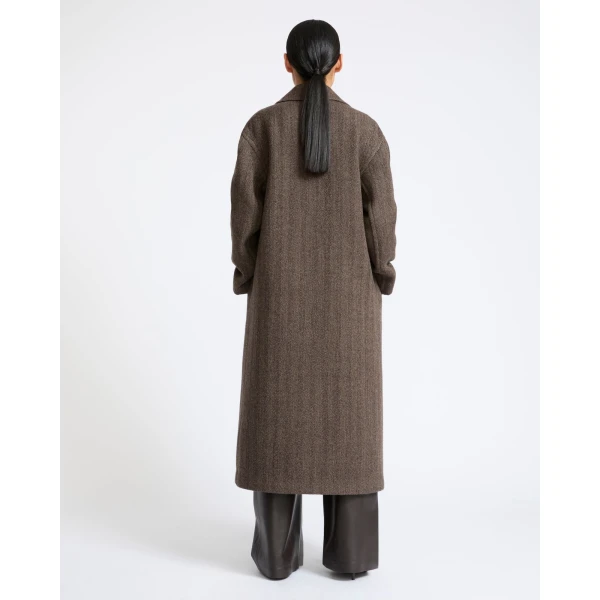 Yves Salomon Herringbone Double-Sided Wool Coat in Taupe | Wool Coat | Coveti