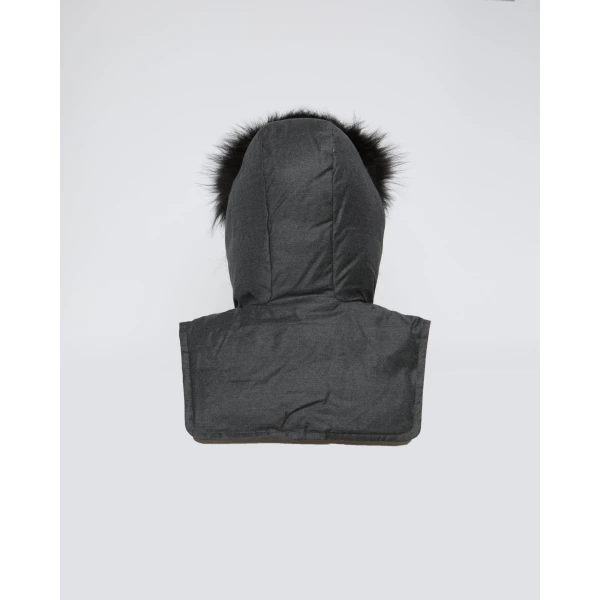 Yves Salomon Hooded Bib in Flannel and Fox Fur in Grey | Hats | Coveti