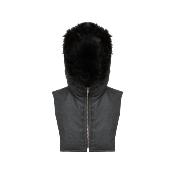 Yves Salomon Hooded Bib in Flannel and Fox Fur in Grey | Women | Coveti