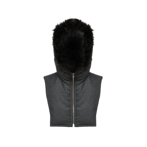 Yves Salomon Hooded Bib in Flannel and Fox Fur in Grey | Women | Coveti