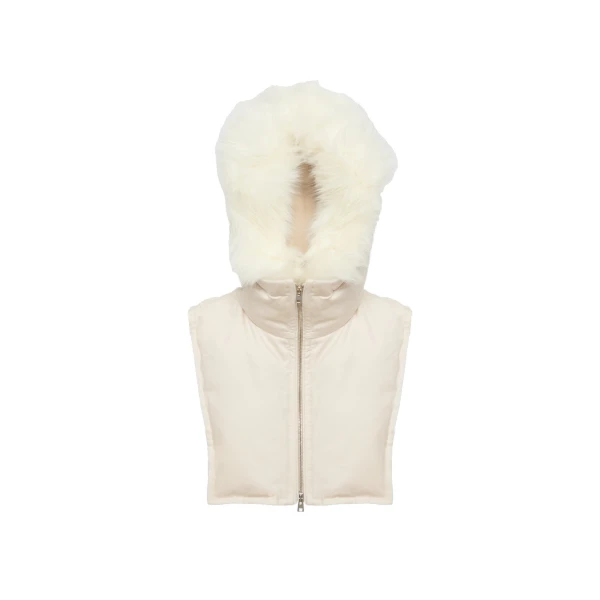 Hooded Bib in Flannel and Fox Fur in Grey