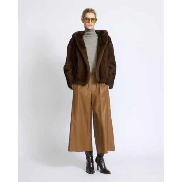 Yves Salomon Hooded Jacket in Long-Haired Mink Fur in Brown | Mink Jacket | Coveti