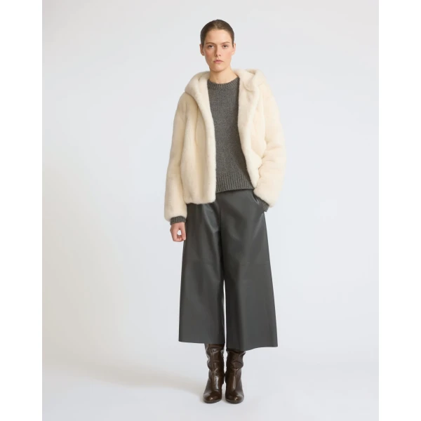 Yves Salomon Hooded Jacket in Long-Haired Mink Fur in White | Mink Jacket | Coveti