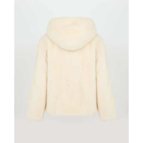 Yves Salomon Hooded Jacket in Long-Haired Mink Fur in White | Mink Jacket | Coveti
